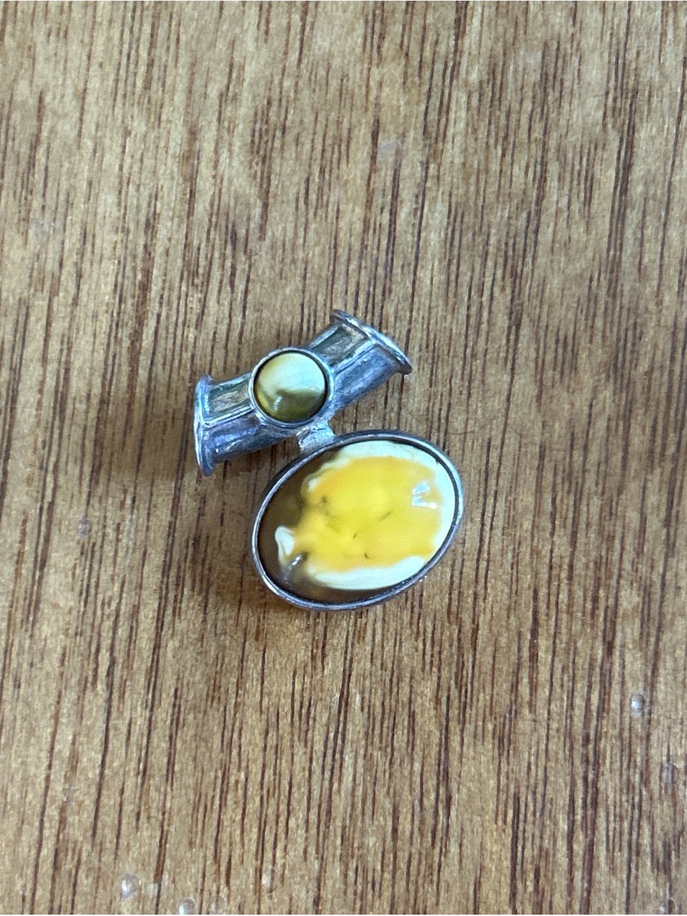 Vintage Handcrafted Sterling Silver Pendant with Butterscotch Amber Cabochons - Picture 4 of 7